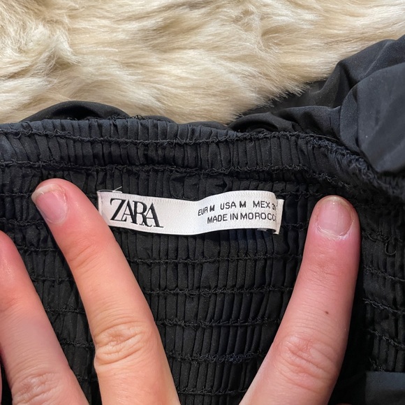 NWT Zara Bardot Black Off Shoulder Ruffle Ruched Crop Long Sleeve Top - Picture 7 of 8